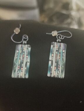Rectangular Inlay Dangle Earrings in Teal and Multi-Color - Women Jewelry